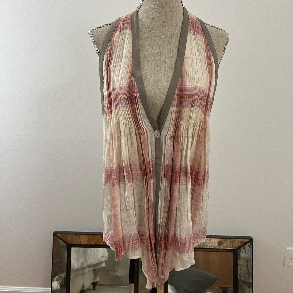 Elizabeth and James Pink & Cream Plaid Single Button up Blouse Vest Size Medium